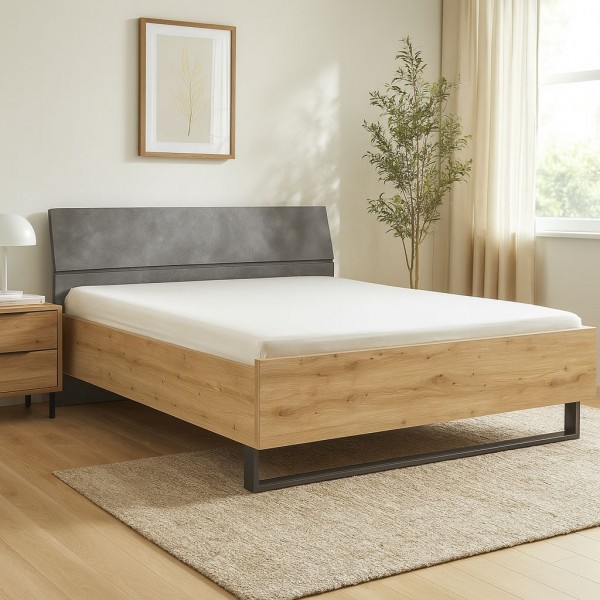 Vista ambientata Letto Matrimoniale Cemento/Rovere Artisan modello Sylva Totò Piccinni