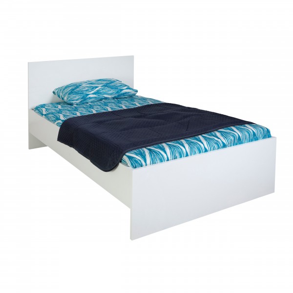 Vista diagonale Letto una piazza e mezza in legno  120x200 colore "bianco laccato" Totò Piccinni