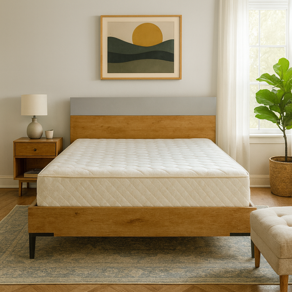 Vista ambientata Letto Matrimoniale in legno 160x200 colore (Rovere Artisan/Grigio Laccato Lucido) modello Eden Totò Piccinni