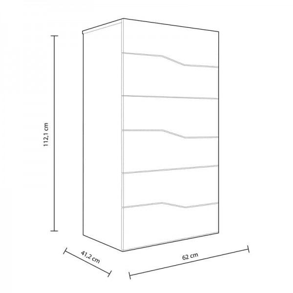 Specifica dimensioni Cassettiera in legno colore "Bianco/Rovere" con 6 cassetti modello Ardesia Totò Piccinni