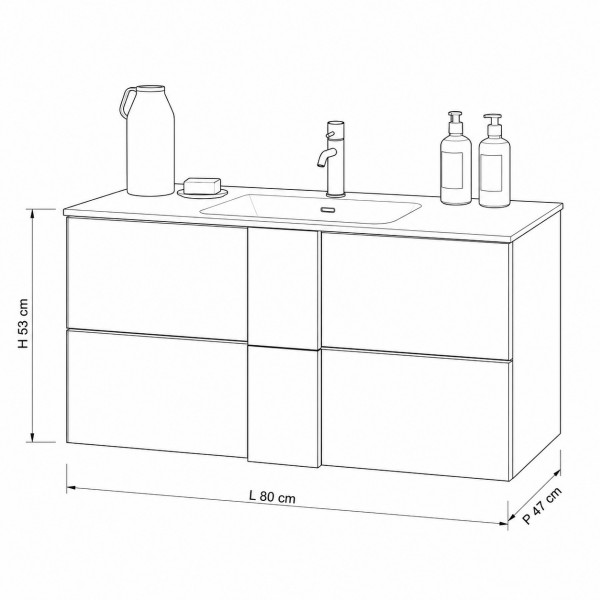 Specifica dimensioni Mobile Bagno sospeso 80cm con specchiera colore "rovere mercure" modello Juno Totò Piccinni