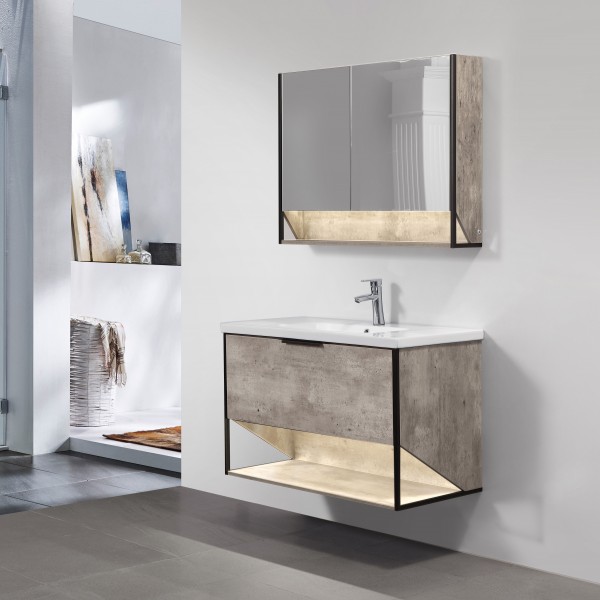set mobile da bagno sospeso con cassetto e due ente vista diagonale
