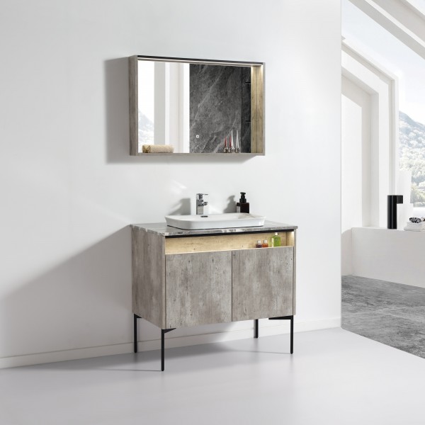 set mobile bagno con due ante con led e specchio design moderno