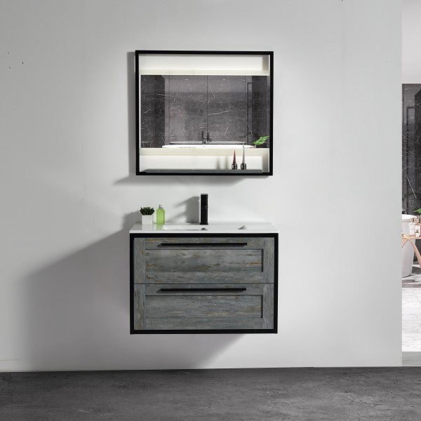 set mobile bagno sospeso con due cassetti e specchio 