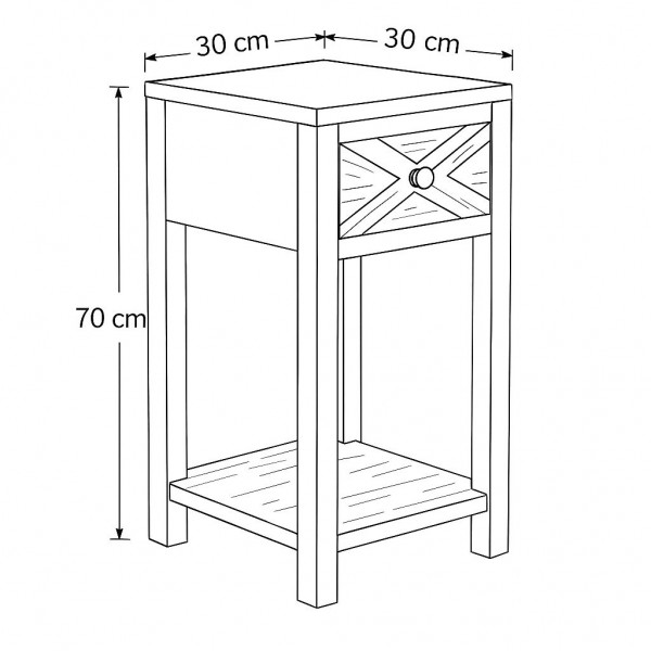 Specifica dimensioni Comodino da camera da letto in legno di Teak 1 cassetto e 1 ripiano modello Steppa Totò Piccinni