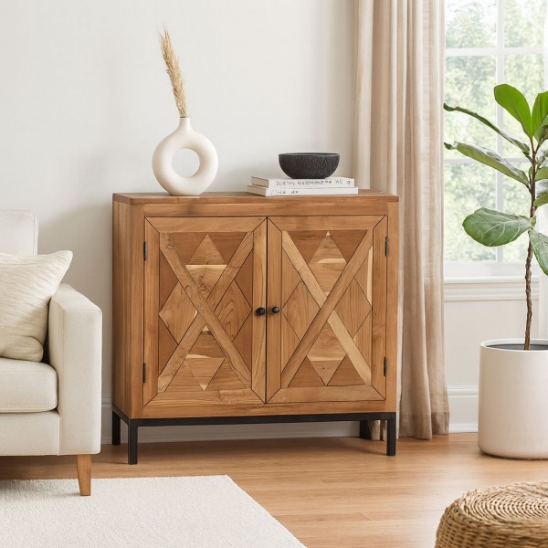 Vista ambientata Madia in legno di Teak con 2 ante modello Steppa Totò Piccinni