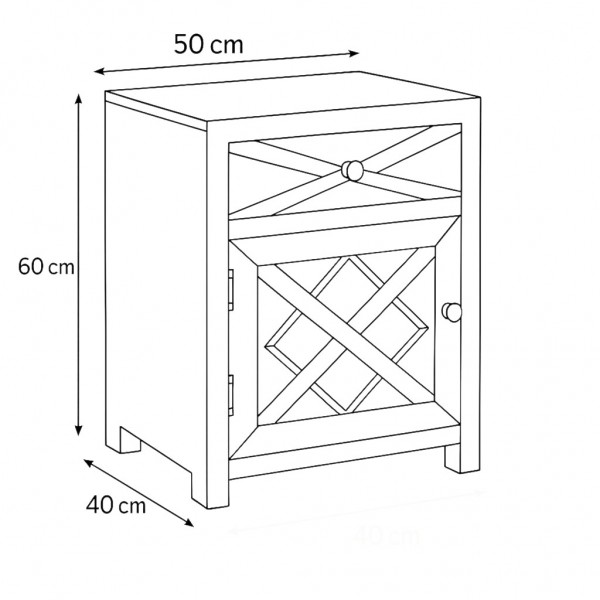 Specifica dimensioni Comodino camera da letto in legno di Teak con 1 cassetto ed 1 anta modello Steppa Totò Piccinni