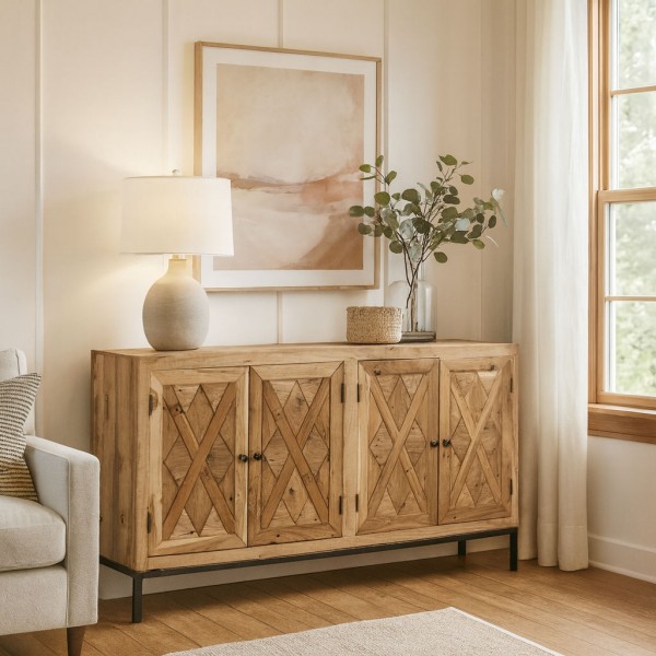 Vista ambientata Madia in legno di Teak con 4 ante modello Steppa Totò Piccinni