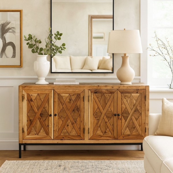 Vista ambientata Madia in legno di Teak con 4 ante modello Steppa Totò Piccinni