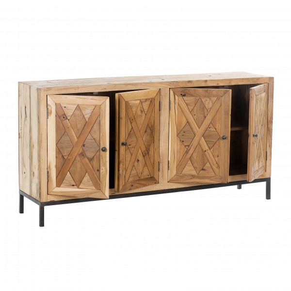 Vista diagonale Mobile madia in legno di Teak con 4 ante modello Steppa Totò Piccinni