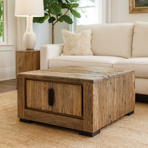 Vista ambientata Tavolino da salotto in legno di Deriva con 2 ante modello Duna Totò Piccinni