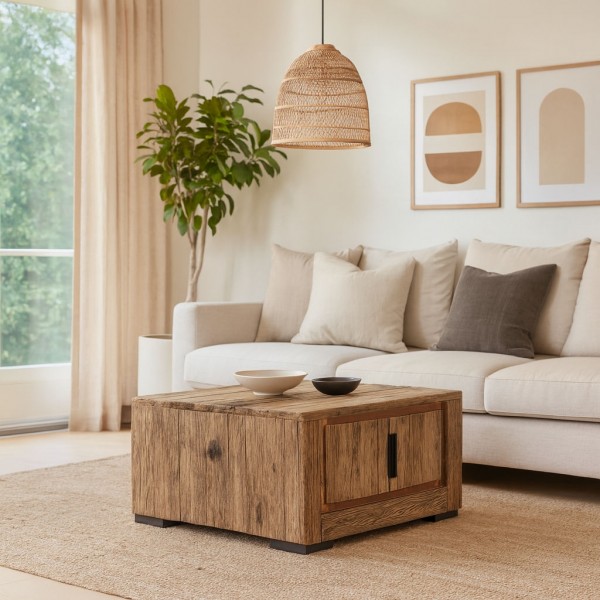 Vista ambientata Tavolino da salotto in legno di Deriva con 2 ante modello Duna Totò Piccinni