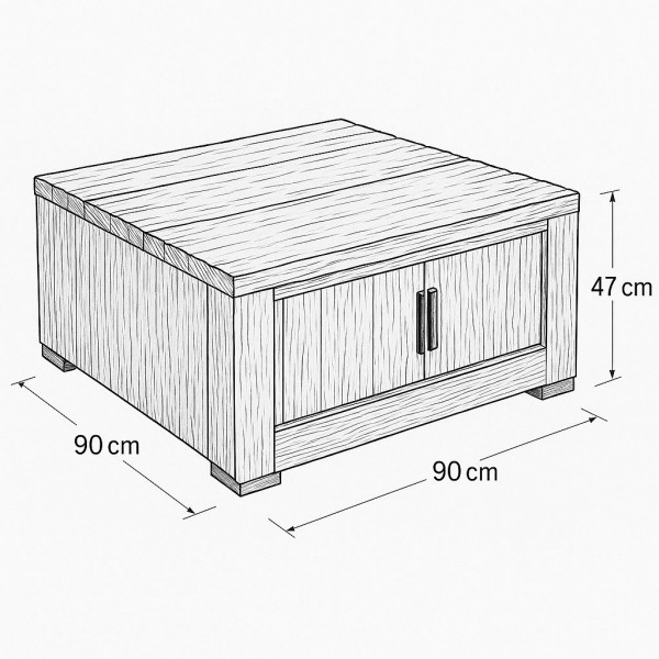 Specifica dimensioni Tavolino da salotto in legno di Deriva con 2 ante modello Duna Totò Piccinni