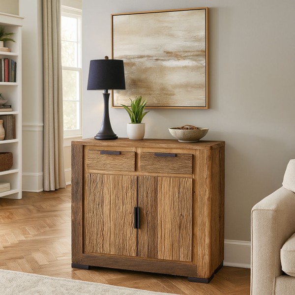 Vista ambientata Credenza in legno di Deriva con 2 ante e 2 cassetti modello Duna Totò Piccinni