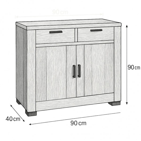 Specifica dimensioni Credenza in legno di Deriva con 2 ante e 2 cassetti modello Duna Totò Piccinni