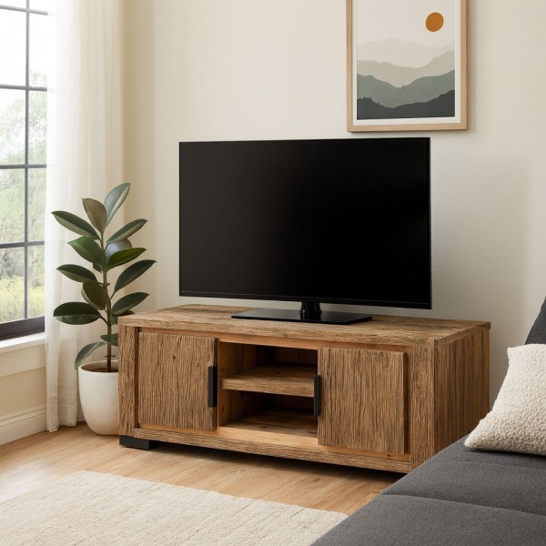 Vista ambientata Porta tv in legno di Deriva con 2 ante modello Duna Totò Piccinni