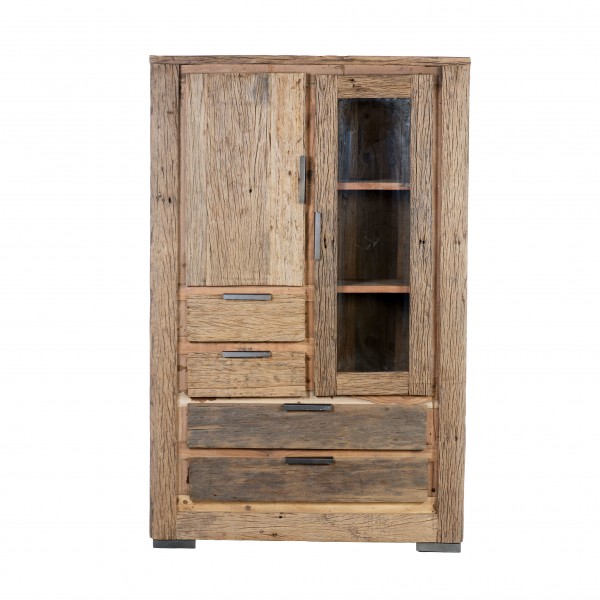 Vista frontale Credenza in legno di Deriva con 4 cassetti, 1 anta, 1 anta con vetro modello Duna Totò Piccinni