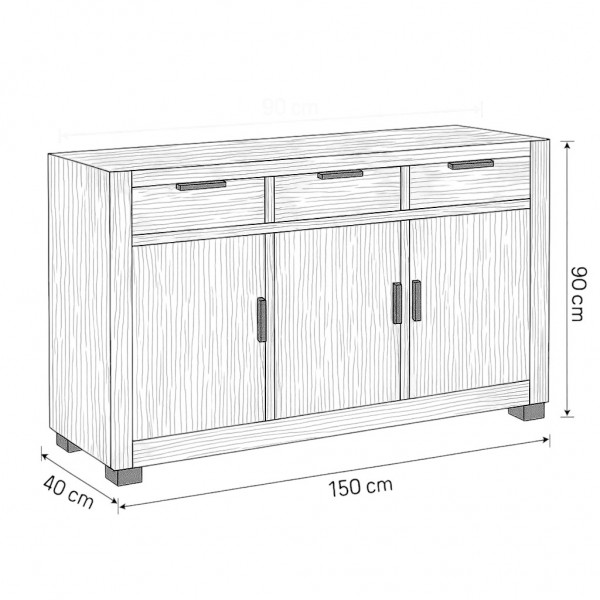 Specifica dimensioni Madia moderna in legno di Deriva con 3 ante e 3 cassetti modello Duna Totò Piccinni