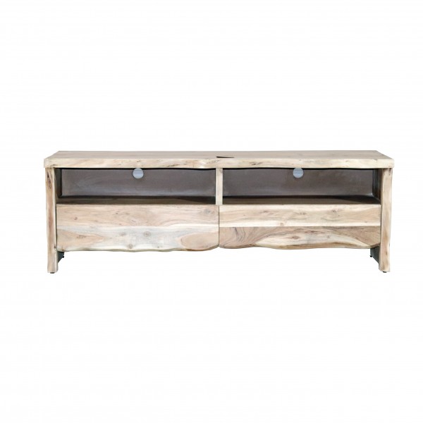 Vista frontale Supporto tv in legno D'Acacia con 2 cassetti modello Savana Totò Piccinni