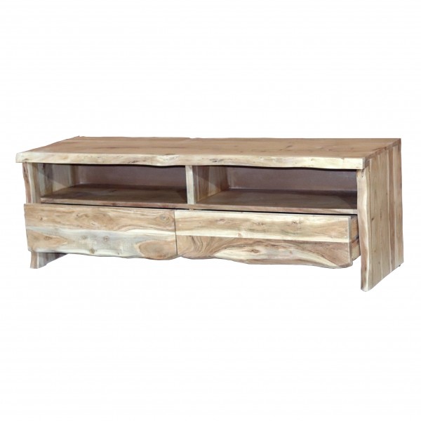 Vista diagonale Porta tv classico in legno D'Acacia con 2 cassetti modello Savana Totò Piccinni