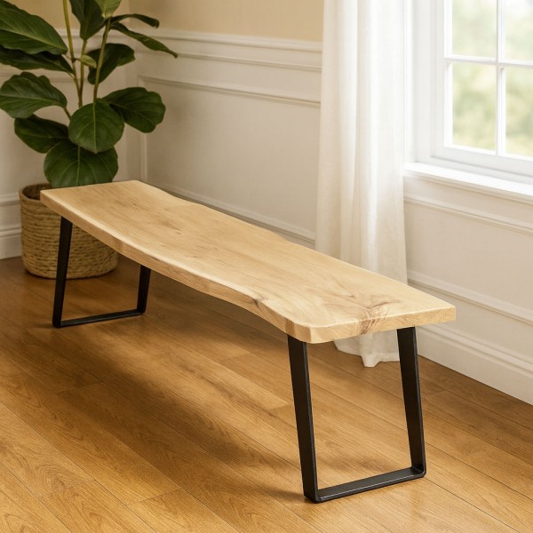 Vista ambientata Panca in legno D'Acacia con gambe in ferro modello Savana Totò Piccinni