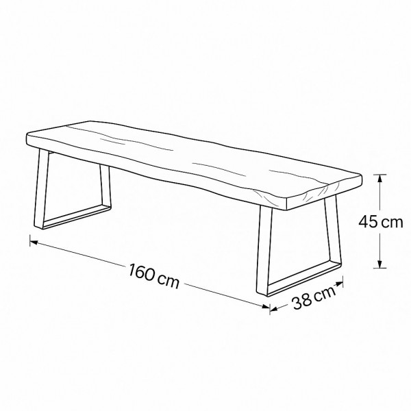 Specifica dimensioni Panca in legno D'Acacia con gambe in ferro modello Savana Totò Piccinni
