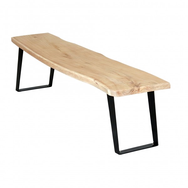 Vista diagonale Panca in legno D'Acacia con gambe in ferro modello Savana Totò Piccinni