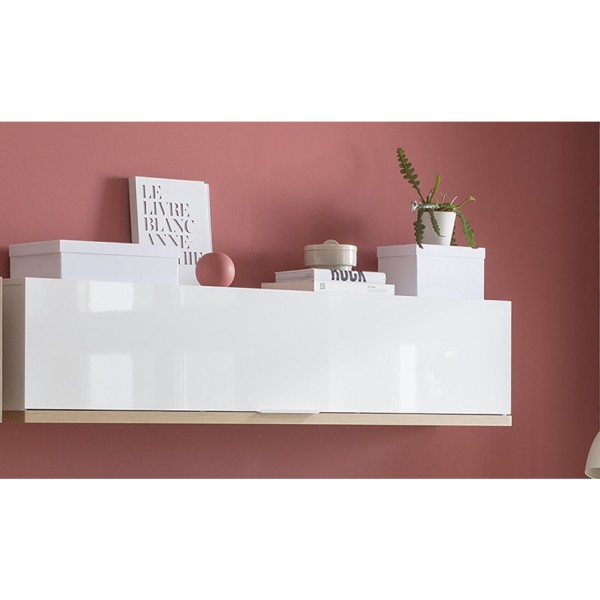 Pensile da parete in legno colore "Bianco Laccato/Rovere Riviera" con 1 ribalta modello Orbis Totò Piccinni