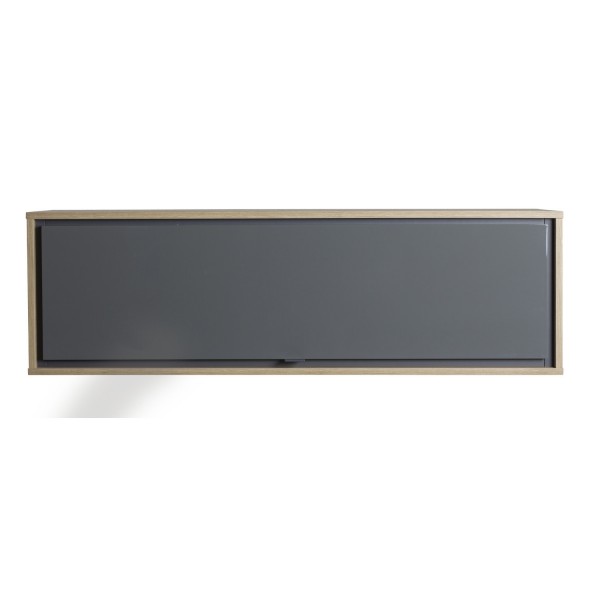 Vista frontale Pensile soggiorno in legno colore "Grigio Titanio/Rovere Miele" con 1 ribalta modello Lumen Totò Piccinni