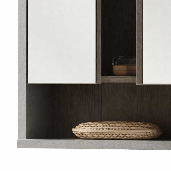 Dettaglio Specchiera in legno pensile mobile bagno colore "rovere invecchiato/grigio" modello Sylva Totò Piccinni