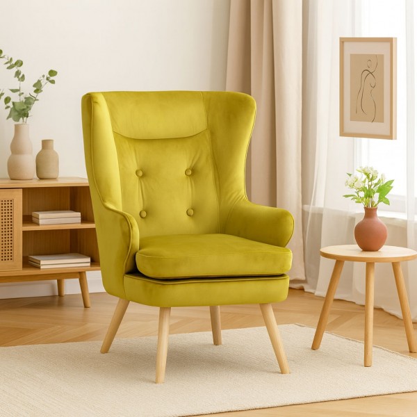 Poltroncina in velluto SUSAN classica comoda con schienale alto