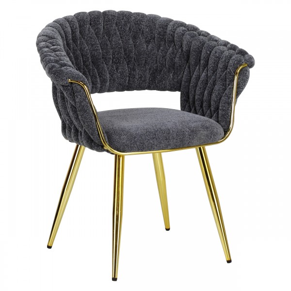 poltroncina moderna in ciniglia vellutata imbottita con gambe in metallo