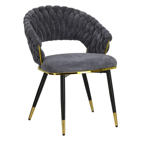 poltroncina moderna in ciniglia vellutata imbottita con gambe in metallo