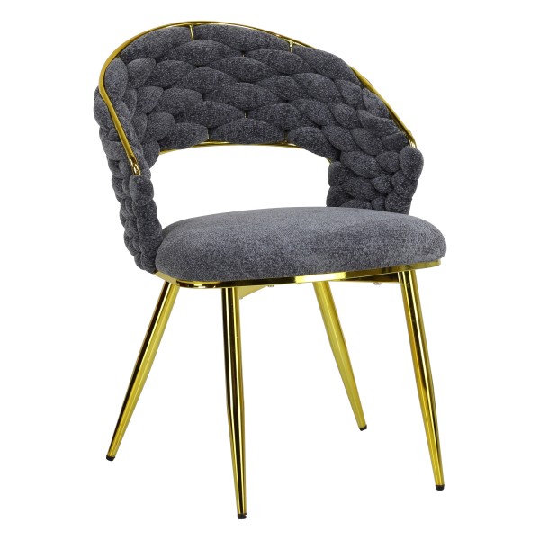 poltroncina moderna in ciniglia vellutata imbottita con gambe in metallo