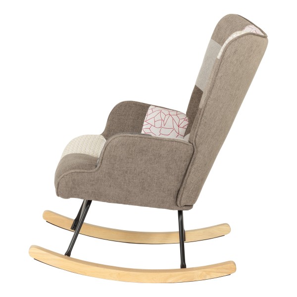 Sedia A Dondolo Moderna In Tessuto Patchwork Grigio Scuro - Struttura In Legno E Metallo, 54x72x80 Cm