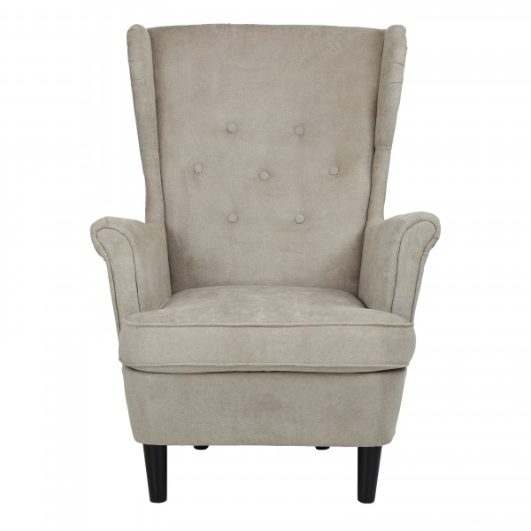 poltrona da camera classica con braccioli e schienale alto colore beige - immagine frontale modello Lilibet, marchio Totò Piccinni