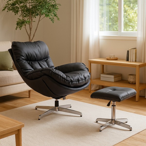 Furnhouse - Ibbe Design Poltrona Reclinabile Relax Girevole Nero Reclinabile Manuale Con Poggiapiedi Poltrona Da Salotto Poltrona Tappezzata Delta In Tessuto, Con Portata 130 Kg