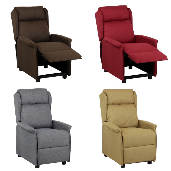 Poltrone reclinabili manuali relax con poggiapiedi, di colorazione bordeaux, beige, marrone e grigio. Modello Cadice di Totò Piccinni