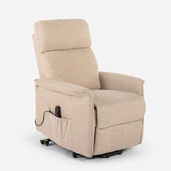 poltrona elettrica doppio motore reclinabile e alzapersona con 2 porte USB in tessuto colore "beige" modello Giorgia Totò Piccinni