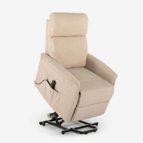 poltrona elettrica doppio motore reclinabile e alzapersona con 2 porte USB in tessuto colore "beige" modello Giorgia Totò Piccinni