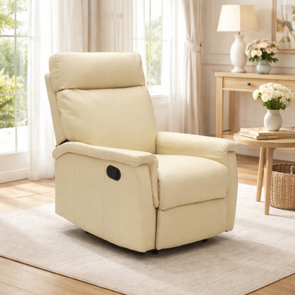 Vista ambientata Poltrona reclinabile manuale in similpelle colore "beige" modello Aurora Totò Piccinni