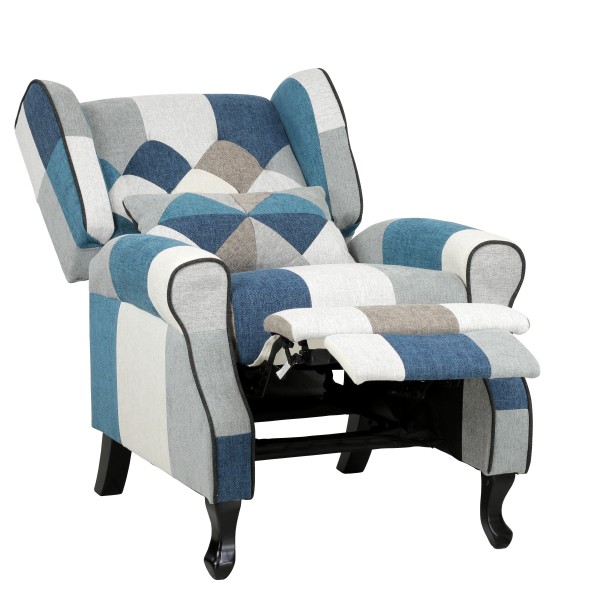 VidaXL Poltrona Relax Con Poggiapiedi In Tessuto Patchwork Multicolore, Struttura Acciaio, Imbottitura In Schiuma, Dimensioni Sedia 61x70x96,5 Cm - 3