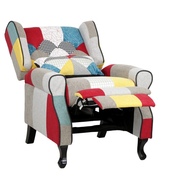 Poltrona patchwork moderna in velluto con poggiapiedi – e