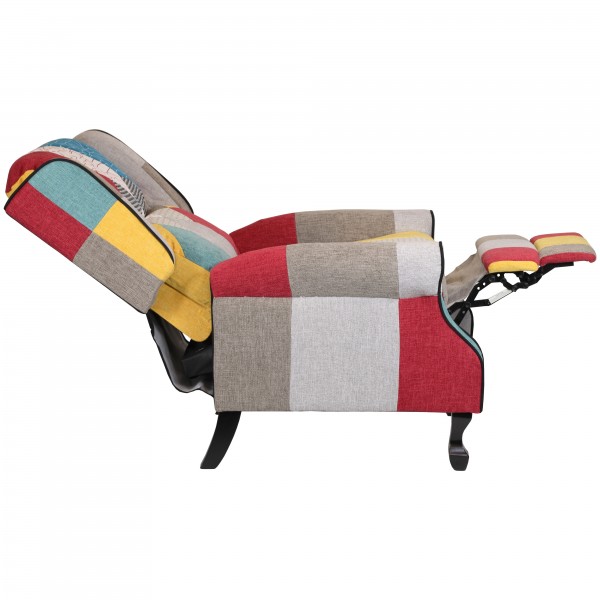 Poltrona Relax Reclinabile Totò Piccinni Con Poggiapiedi - Tessuto Patchwork, Design Comfort - Foto 6