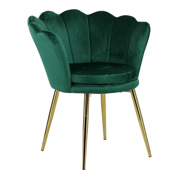 poltroncina moderna in velluto imbottita con gambe in oro