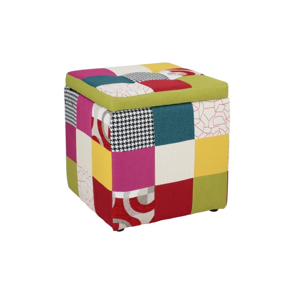 Set 2 Pezzi di Pouf contenitore in Tessuto Patchwork