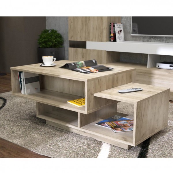 Tavolino da salotto in legno colore "Rovere/Grigio" design moderno modello Rubik Totò Piccinni