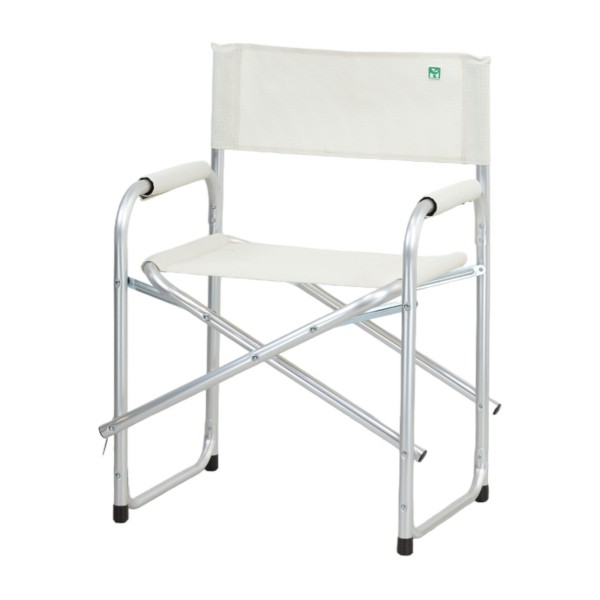 Sedia pieghevole in alluminio da regista con braccioli. Tessuto textilene colore beige. Baia Totò Piccinni