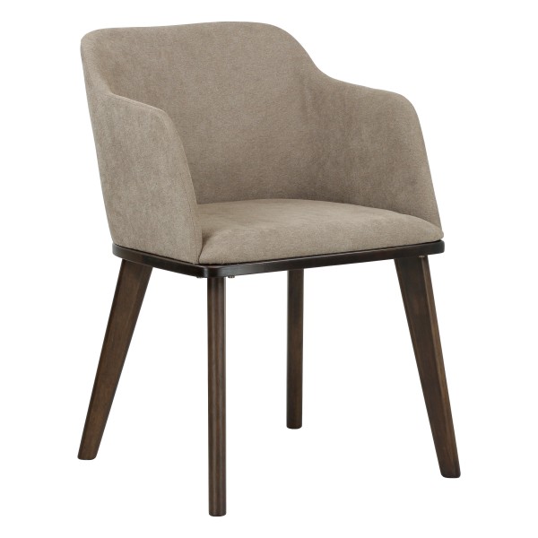 poltroncina in tessuto imbottita con gambe in legno