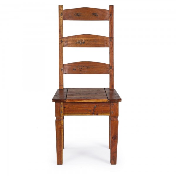 Fronte di una sedia in stile rustico campagnolo in legno di acacia indiana Chateaux Bizzotto